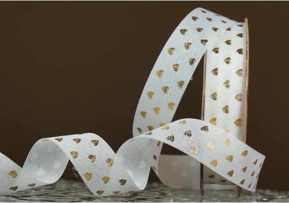 Стрічка з мішковини принт "Серце" (2,5 см *9 м), білий (1рулон) Стрічка з мішковини принт "Серце" (2,5 см *9 м), білий (1рулон)