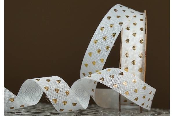 Стрічка з мішковини принт "Серце" (2,5 см *9 м), білий (1рулон) Стрічка з мішковини принт "Серце" (2,5 см *9 м), білий (1рулон)