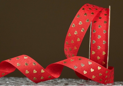 Стрічка з мішковини принт "Серце" (2,5 см *9 м), червоний (1рулон)