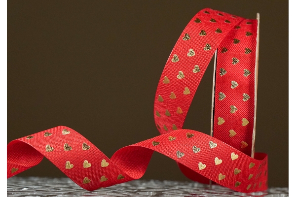 Стрічка з мішковини принт "Серце" (2,5 см *9 м), червоний (1рулон) Стрічка з мішковини принт "Серце" (2,5 см *9 м), червоний (1рулон)