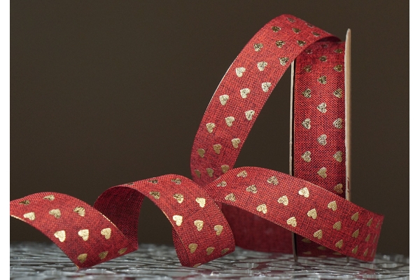 Стрічка з мішковини принт "Серце" (2,5 см *9 м), бордовий (1рулон) Стрічка з мішковини принт "Серце" (2,5 см *9 м), бордовий (1рулон)