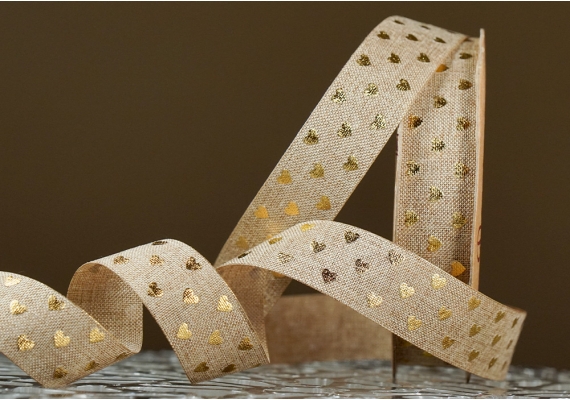 Стрічка з мішковини принт "Серце" (2,5 см *9 м), пісочний (1рулон) Стрічка з мішковини принт "Серце" (2,5 см *9 м), пісочний (1рулон)