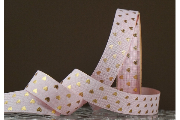 Стрічка з мішковини принт "Серце" (2,5 см *9 м), світло-рожевий (1рулон) Стрічка з мішковини принт "Серце" (2,5 см *9 м), світло-рожевий (1рулон)