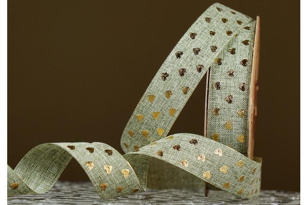 Стрічка з мішковини принт "Серце" (2,5 см *9 м), світло-зелений (1рулон) Стрічка з мішковини принт "Серце" (2,5 см *9 м), світло-зелений (1рулон)