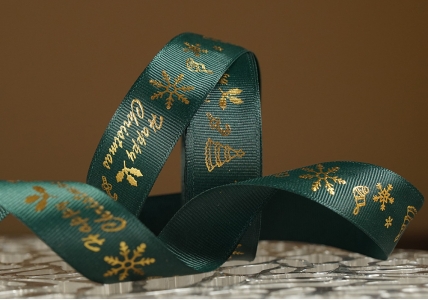 Репсова новорічна стрічка "Happy Christmas" зелений  (2,5 см *23 м)(1рулон)