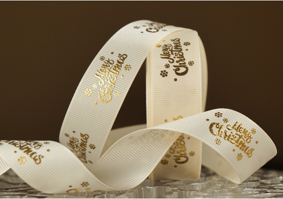 Репсова новорічна стрічка "Merry Christmas-2" молочний (2,5 см *23 м)(1рулон)