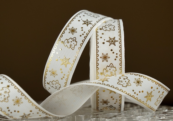 Репсова новорічна стрічка "Ялинка" білий  (2,5 см *23 м) (1рулон)