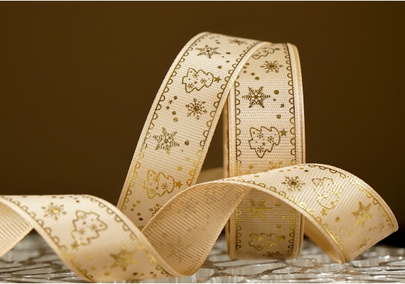 Репсова новорічна стрічка "Ялинка" світло-коричневий (2,5 см *23 м) (1рулон)