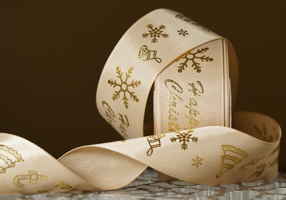 Репсова новорічна стрічка "Happy Christmas" коричневий (4,0 см *23 м) (1рулон) Репсова новорічна стрічка "Happy Christmas" коричневий (4,0 см *23 м) (1рулон)