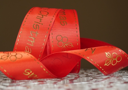 Репсова новорічна стрічка "Merry Christmas" червоний (4,0 см *23 м) (1рулон)