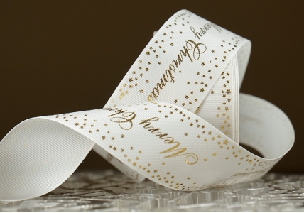 Репсова новорічна стрічка "Merry Christmas-3" білий (4,0 см *23 м) (1рулон)