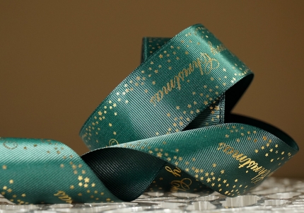 Репсова новорічна стрічка "Merry Christmas-3" зелений (4,0 см *23 м) (1рулон)