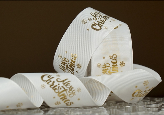 Репсова новорічна стрічка "Merry Christmas-2" білий (4,0 см *23 м) (1рулон) Репсова новорічна стрічка "Merry Christmas-2" білий (4,0 см *23 м) (1рулон)