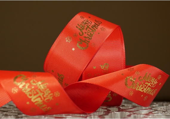 Репсова новорічна стрічка "Merry Christmas-2" червоний (4,0 см *23 м) (1рулон)