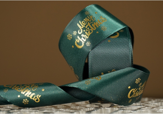 Репсова новорічна стрічка "Merry Christmas-2" зелений (4,0 см *23 м) (1рулон)