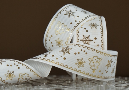 Репсова новорічна стрічка "Ялинка" білий (4,0 см *23 м) (1рулон)