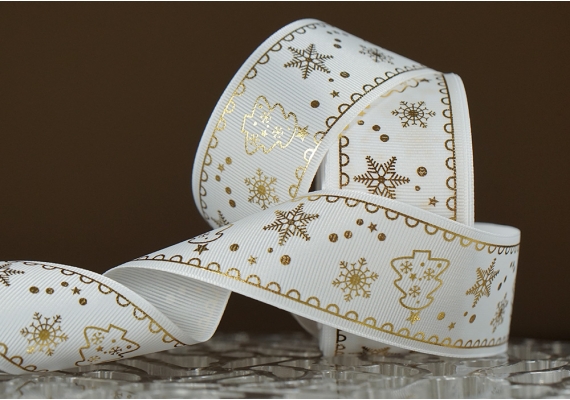 Репсова новорічна стрічка "Ялинка" білий (4,0 см *23 м) (1рулон)