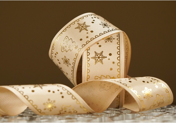 Репсова новорічна стрічка "Ялинка" коричневий (4,0 см *23 м) (1рулон)