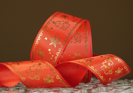 Репсова новорічна стрічка "Ялинка" червоний (4,0 см *23 м) (1рулон)