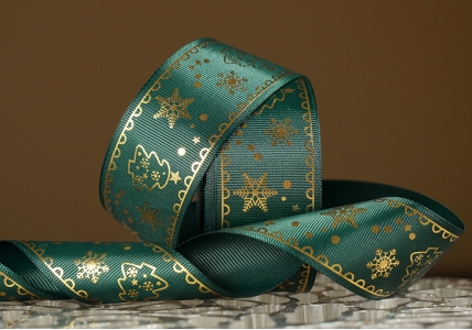 Репсова новорічна стрічка "Ялинка" зелений (4,0 см *23 м) (1рулон)