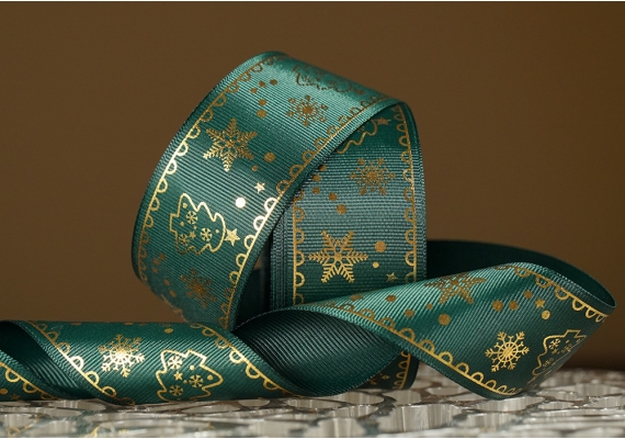 Репсова новорічна стрічка "Ялинка" зелений (4,0 см *23 м) (1рулон)