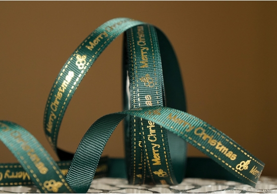 Репсова новорічна стрічка "Merry Christmas" зелений (1,2 см *23 м) (1рулон)