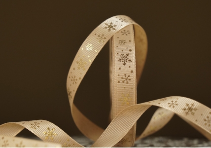 Репсова новорічна стрічка "Сніжинки" коричневий (1,2 см *23 м) (1рулон)