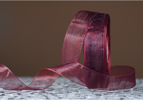 Стрічка ОРГАНЗА (2,5 см *45 м), бордовий (№BK33) (1рулон) Стрічка ОРГАНЗА (2,5 см *45 м), бордовий (№BK33) (1рулон)