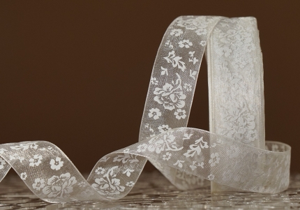 Стрічка ОРГАНЗА з принтом "КВІТИ" (2,5 см *45 м), білий (№01m) (1рулон)