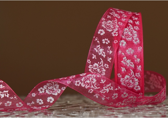 Стрічка ОРГАНЗА з принтом "КВІТИ" (2,5 см *45 м), рожевий (№05m) (1рулон) Стрічка ОРГАНЗА з принтом "КВІТИ" (2,5 см *45 м), рожевий (№05m) (1рулон)