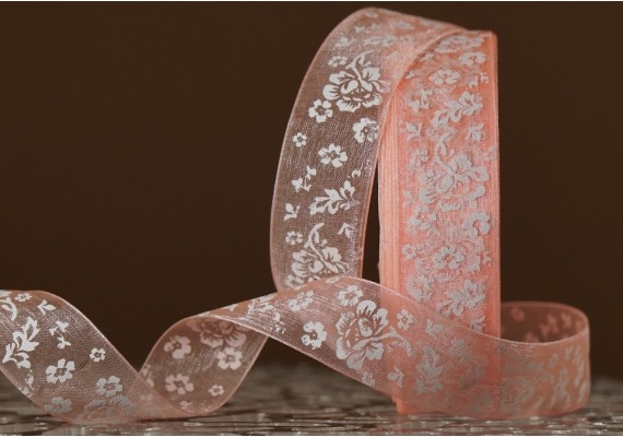 Стрічка ОРГАНЗА з принтом "КВІТИ" (2,5 см *45 м), ніжно-персиковий (№07m) (1рулон) Стрічка ОРГАНЗА з принтом "КВІТИ" (2,5 см *45 м), ніжно-персиковий (№07m) (1рулон)