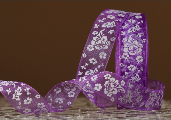 Стрічка ОРГАНЗА з принтом "КВІТИ" (2,5 см *45 м), пурпурно-фіолетовий (№182m) (1рулон) Стрічка ОРГАНЗА з принтом "КВІТИ" (2,5 см *45 м), пурпурно-фіолетовий (№182m) (1рулон)