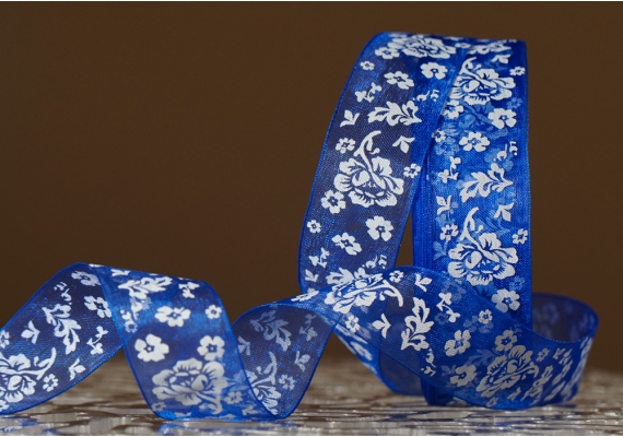 Стрічка ОРГАНЗА з принтом "КВІТИ" (2,5 см *45 м), темно-синій (№40m) (1рулон) Стрічка ОРГАНЗА з принтом "КВІТИ" (2,5 см *45 м), темно-синій (№40m) (1рулон)