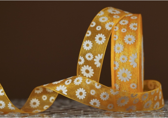 Стрічка ОРГАНЗА з принтом "КВІТИ-2" (2,5 см *45 м), золотисто-жовтий (№17m)(1рулон) Стрічка ОРГАНЗА з принтом "КВІТИ-2" (2,5 см *45 м), золотисто-жовтий (№17m)(1рулон)