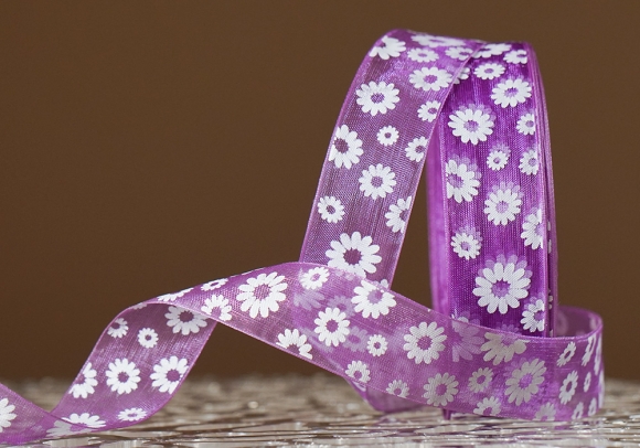 Стрічка ОРГАНЗА з принтом "КВІТИ-2" (2,5 см *45 м), бузковий (№21m) (1рулон) Стрічка ОРГАНЗА з принтом "КВІТИ-2" (2,5 см *45 м), бузковий (№21m) (1рулон)