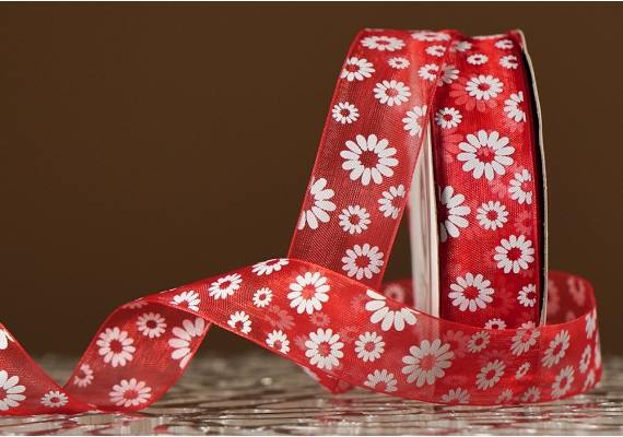 Стрічка ОРГАНЗА з принтом "КВІТИ-2" (2,5 см *45 м), червоний (№26m) (1рулон) Стрічка ОРГАНЗА з принтом "КВІТИ-2" (2,5 см *45 м), червоний (№26m) (1рулон)