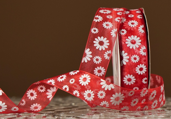Стрічка ОРГАНЗА з принтом "КВІТИ-2" (2,5 см *45 м), червоний (№26m) (1рулон) Стрічка ОРГАНЗА з принтом "КВІТИ-2" (2,5 см *45 м), червоний (№26m) (1рулон)