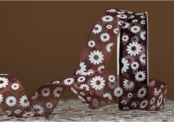 Стрічка ОРГАНЗА з принтом "КВІТИ-2" (2,5 см *45 м), коричневий (№32m) (1рулон) Стрічка ОРГАНЗА з принтом "КВІТИ-2" (2,5 см *45 м), коричневий (№32m) (1рулон)