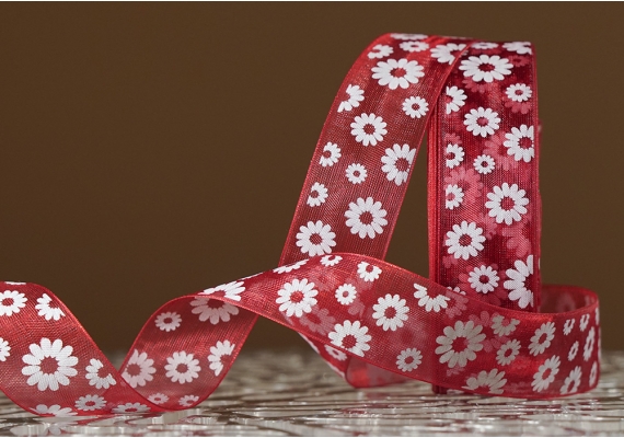 Стрічка ОРГАНЗА з принтом "КВІТИ-2" (2,5 см *45 м), бордовий (№48m) (1рулон) Стрічка ОРГАНЗА з принтом "КВІТИ-2" (2,5 см *45 м), бордовий (№48m) (1рулон)