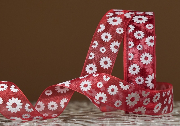 Стрічка ОРГАНЗА з принтом "КВІТИ-2" (2,5 см *45 м), бордовий (№48m) (1рулон) Стрічка ОРГАНЗА з принтом "КВІТИ-2" (2,5 см *45 м), бордовий (№48m) (1рулон)