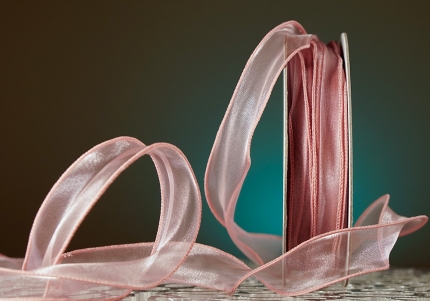 Органза хвиляста пудровий колір з кантом (3,0 см *23 м), (1рулон)