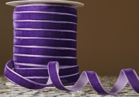 Стрічка оксамитова (велюр) 1,0см фіолетова (№C39) (1,0 см*45м) (1 рулон)