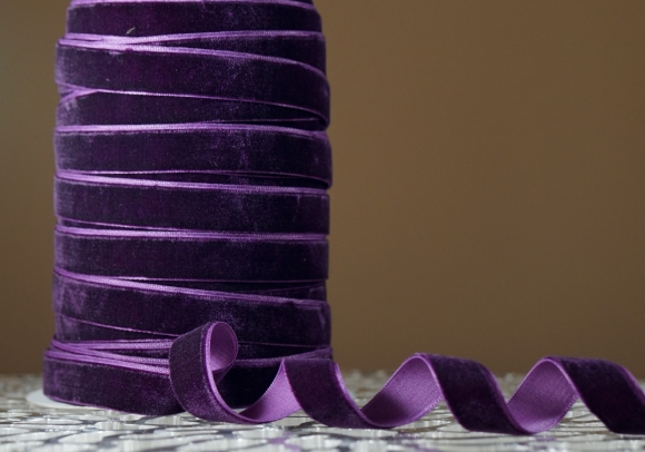 Стрічка оксамитова (велюр) фіолетова (№44) (1,5 см*45м) (1 рулон)