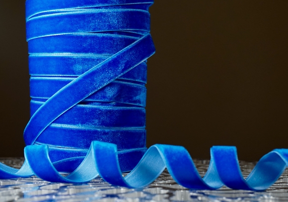 Стрічка оксамитова (велюр) синя (№C33) (1,5 см*45м) (1 рулон)