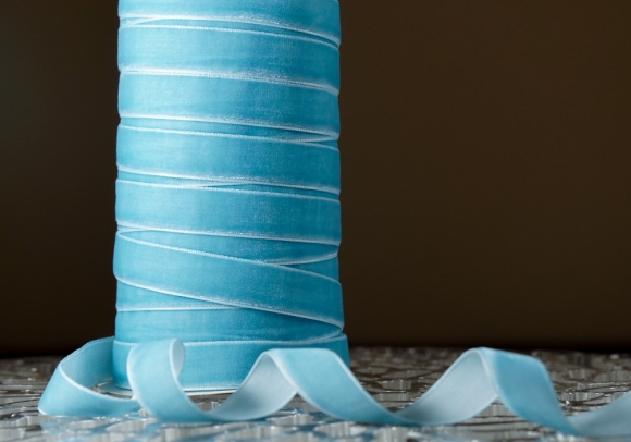 Стрічка оксамитова (велюр) блакитна (небесний) (№C61) (1,5 см*45м) (1 рулон)