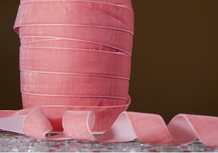 Стрічка оксамитова (велюр) 2,5 см, розовий (№07) (1 рулон) (45м)