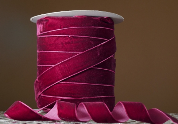 Стрічка оксамитова (велюр) 2,5 см, вишневий (№36) (1 рулон) (45м)