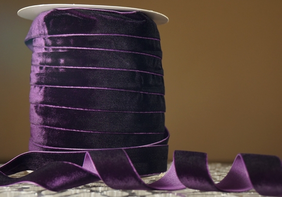 Стрічка оксамитова (велюр) 2,5 см, фіолетовий (№44) (1 рулон) (45м)