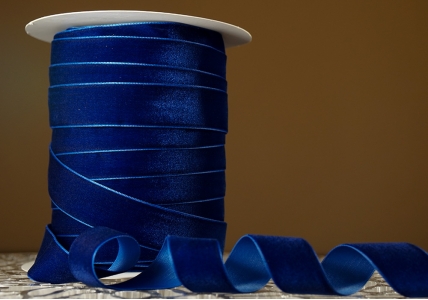 Стрічка оксамитова (велюр) 2,5 см, синій (№47) (1 рулон) (45м)