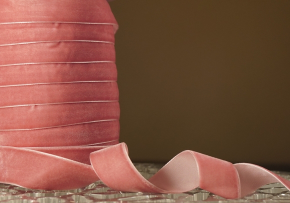 Стрічка оксамитова (велюр) 2,5 см, персиковий (№C76) (1 рулон) (45м)